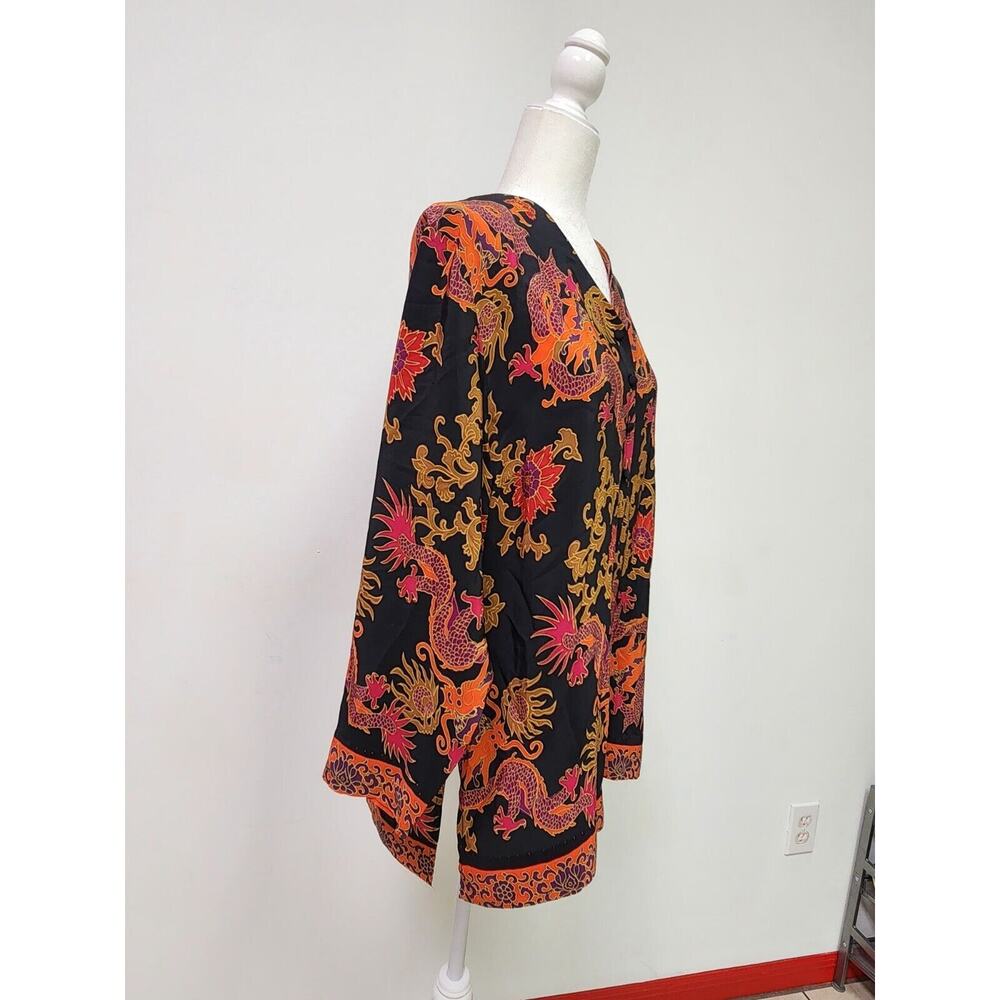 Mint DVF Diane Von Furstenberg Silk Assets Blouse Multi Color Asian Dragon S - Picture 2 of 8